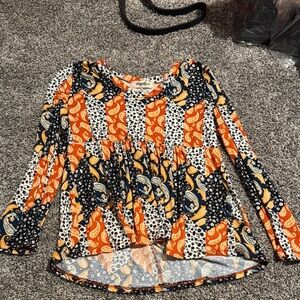 Bohemian Patchwork Blouse - Orange, Black, White